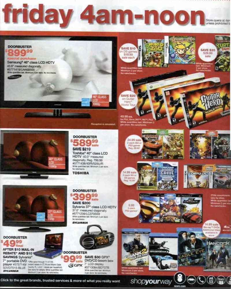 Illustration for article titled Sears Black Friday Ad Leaks: Boatloads of Cheap HDTVs